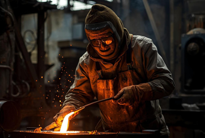 Custom metal fabrication process with welding, machining, and industrial production in a factory environment