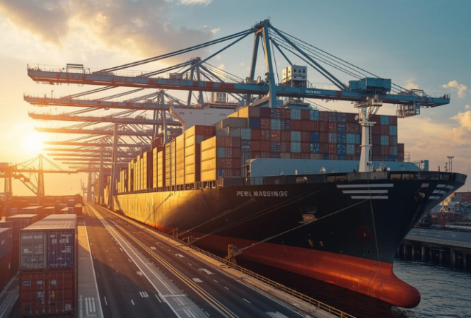 International logistics operation with container shipping, cargo transport and global supply chain management