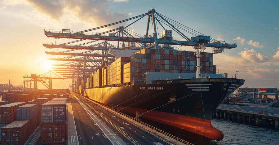International logistics operation with container shipping, cargo transport and global supply chain management