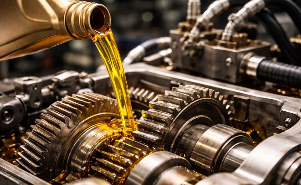 Industrial oil selection process showing lubrication of machinery gears