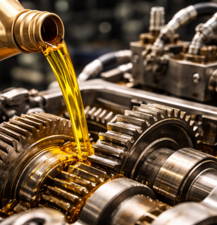 Industrial oil selection process showing lubrication of machinery gears