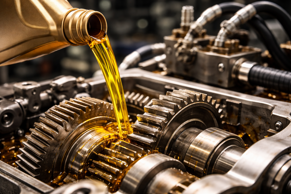 Industrial oil selection process showing lubrication of machinery gears