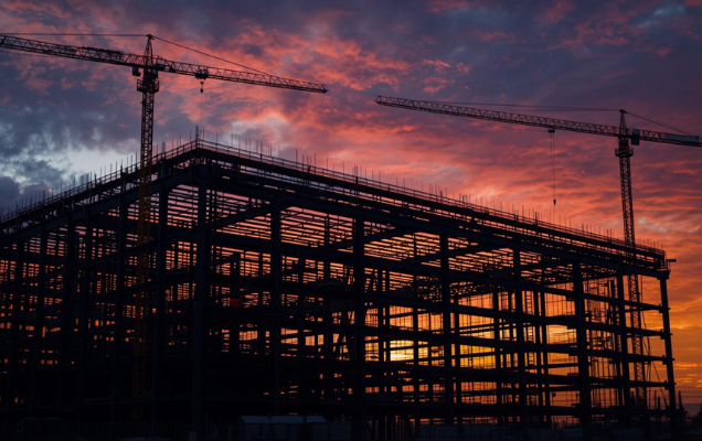 steel structure construction site sunset